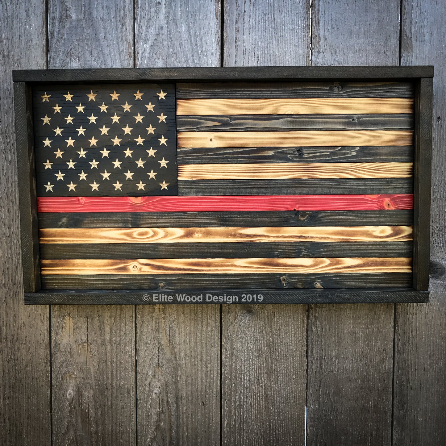 Thin Red Line Firefighter Wood Flag