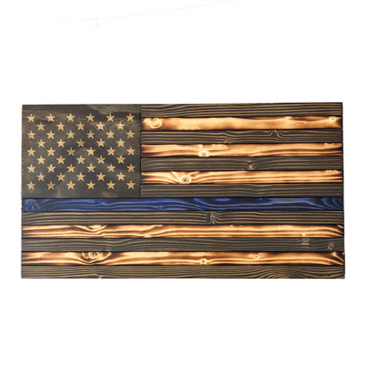Thin Blue Line Police Wood Flag