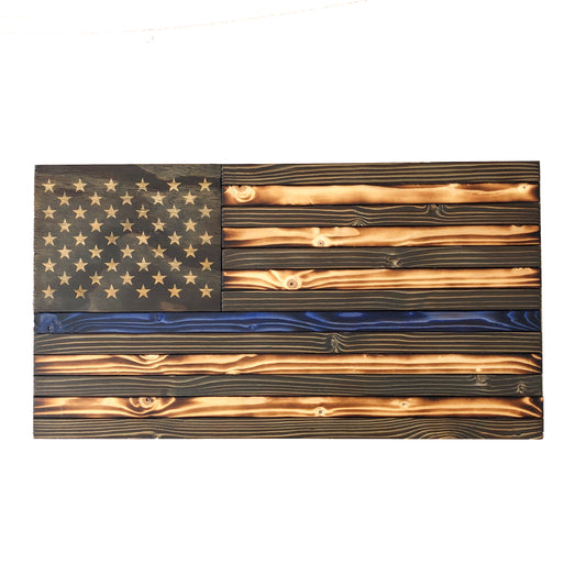 Thin Blue Line Police Wood Flag